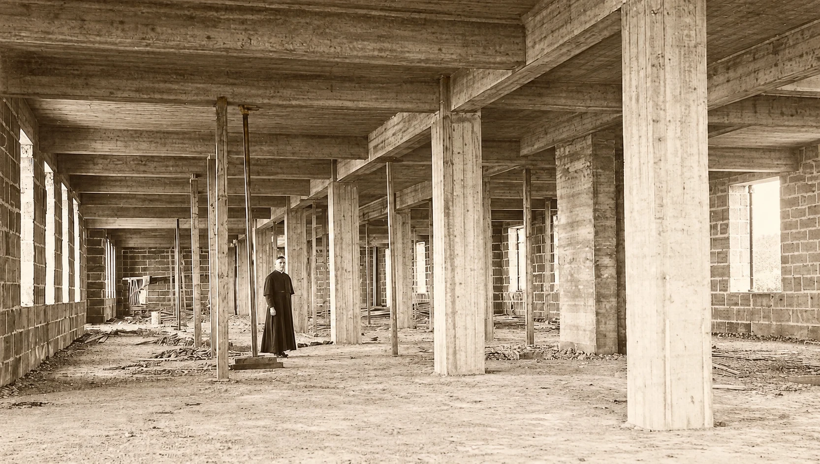Il futuro mons. Labrie nel collegio in costruzione, 1918