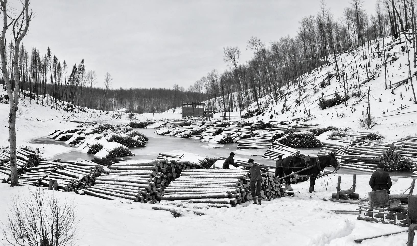 Archival photograph of the North Shore logging camps, image 6