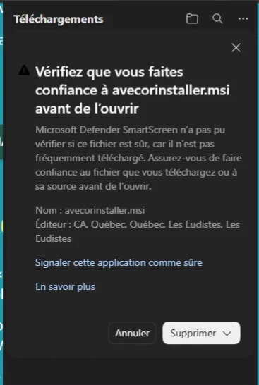 3. Check the displayed file name and publisher.