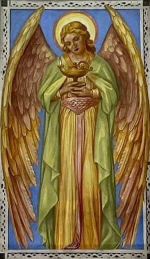 Angelo con una lampada a olio